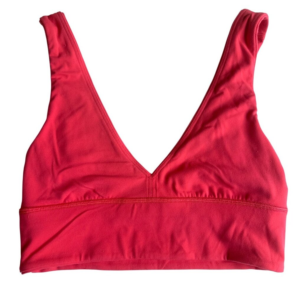 Lululemon Pink V-Neck Sports Bra Nylon & Elastane Comfortable & Stretchy Size 4